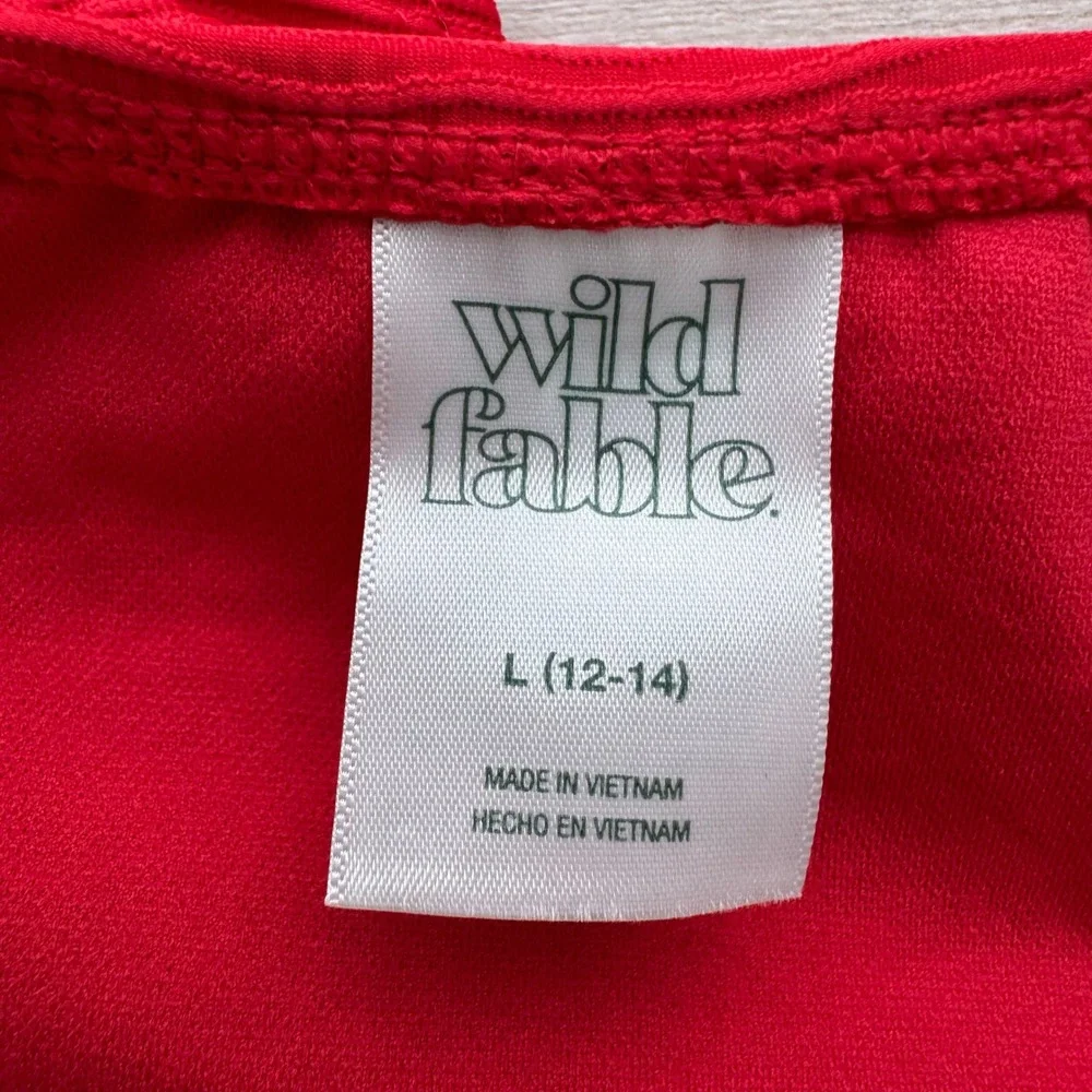 Wild‎ Fable Bikini Bottoms Womens L Red High Leg Scoop Waist Cheeky Textured NEW